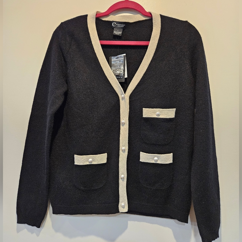C by Bloomingdale cashmere 100% large cardigan NWT pearl buttons